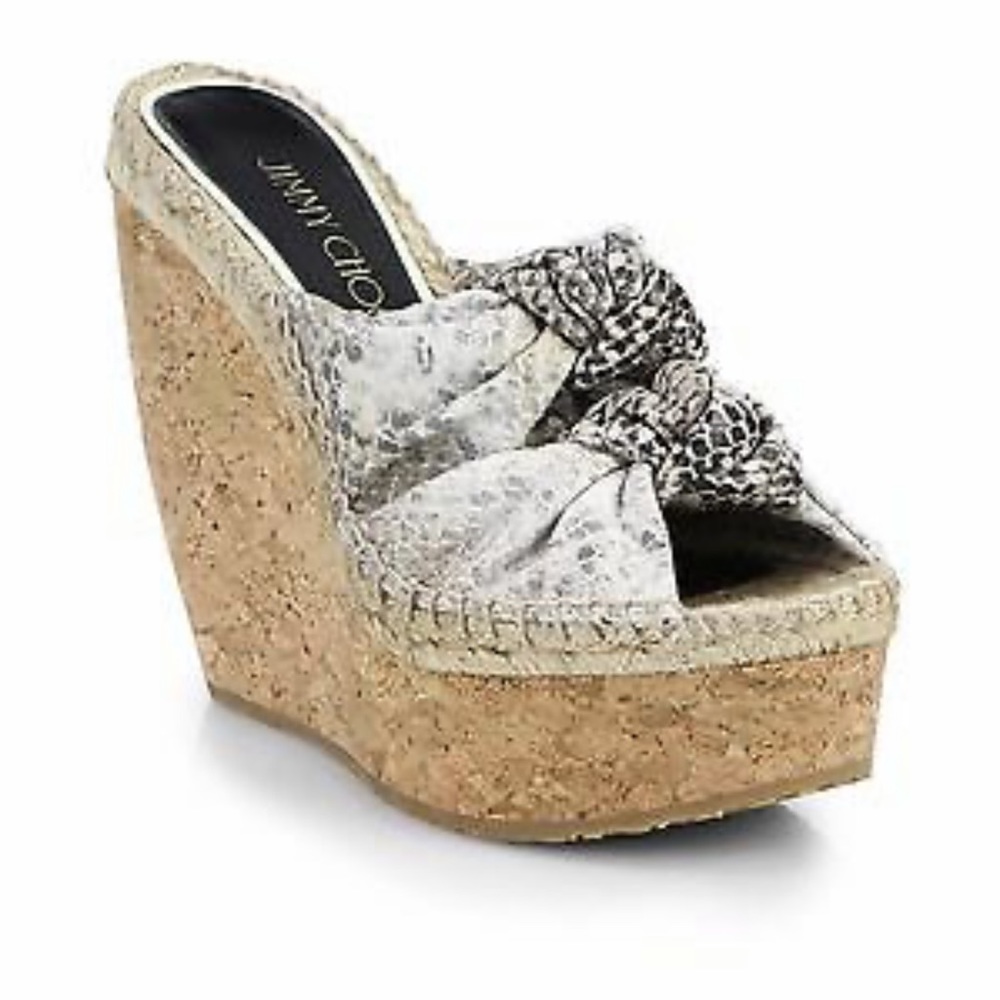 Jimmy Choo Knotted Snake Print Wedge Slide